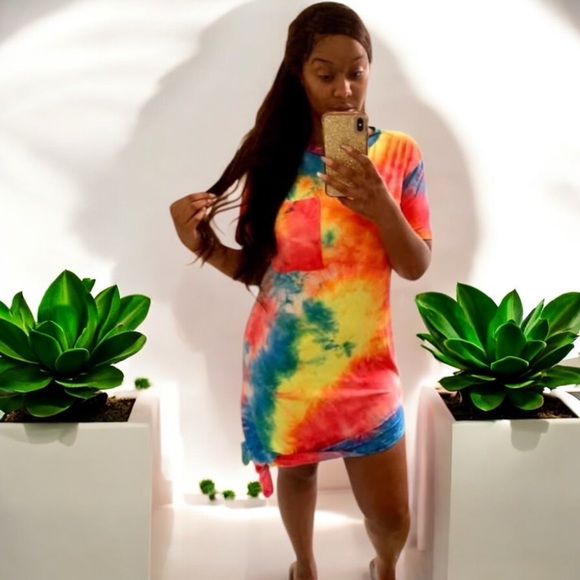 Win Win Fun In The Sun Tie Dye Long Tee Shirt Cover-Up Dress - Picture 14 of 16